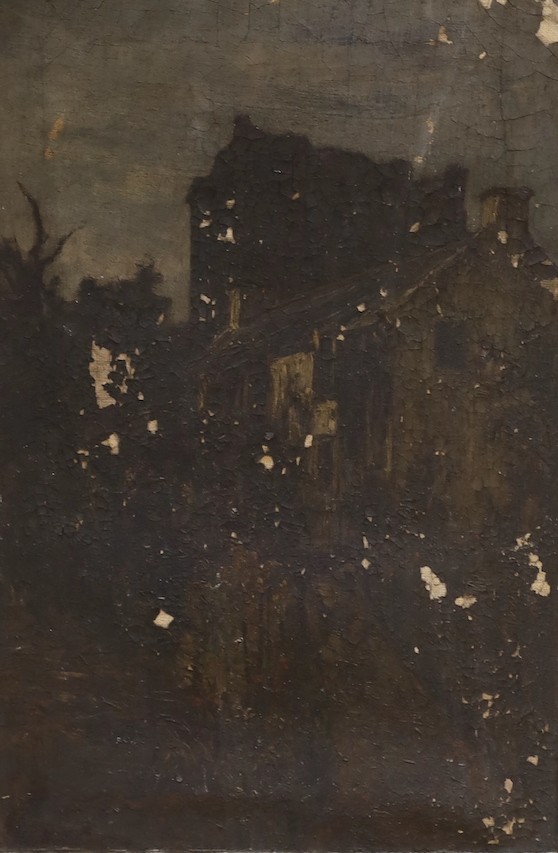 Tom Hunt, oil on canvas, The Farmyard, 30 x 45cm and an A.K. Brown, Study of houses, 45 x 30cm, (both a.f.).